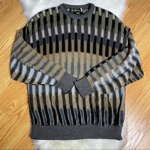 Alan Stuart Vintage Textured Pullover Neutral Long Sleeve Sweater Striped Large